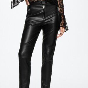 NWT Mango Black Leather Pants with Ribbed Knee Design size Medium